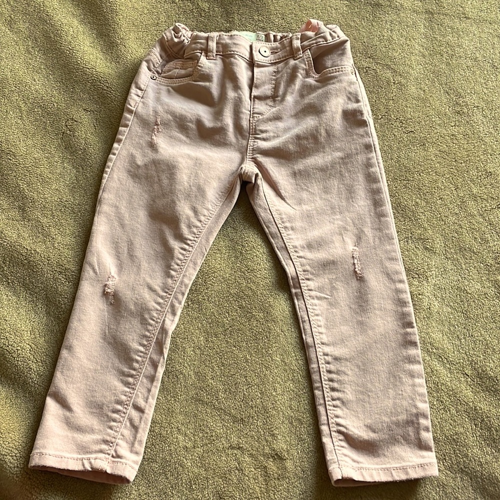 Zara baby skinny jeans in light pink with distress detail